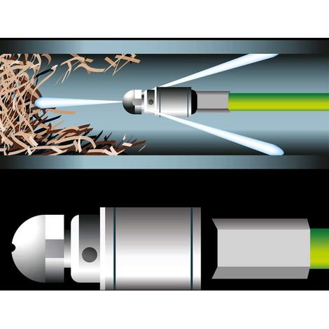 Sonde de débouchage pour Tuyau Haute Pression 15 m, système Anti-Pliage, connecteur intérieur en cuivre revêtement en PVC, résistance maximale 160 Bars avec 4 adaptateurs (1/4)