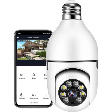 Caméra lampe avec vision nocturne Wi-Fi à 360° et éclairage intégré, culot E27, fixation à baïonnette, caméra de sécurité sans fil Wi-Fi, suivi automatique (1/5)
