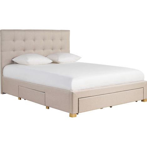 Letto con cassetti matrimoniale 160x200 cm in tessuto beige RENO