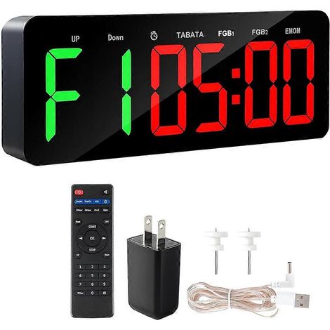 Minuteur de fitness Tabata/FBG/EMOM - Grand minuteur d'entraînement pour salle de sport à domicile avec télécommande, compte à rebours et chronomètre, prise US (1/5)
