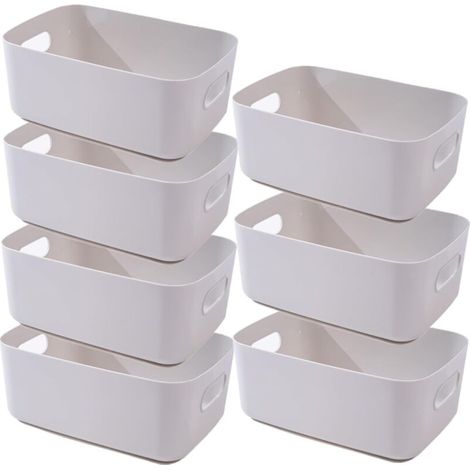 Lot de 7 paniers en plastique gris beige, 20.5 x 15 x 7 cm, pour salle de bain, cuisine et rangement maison