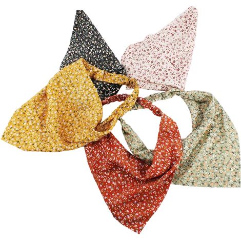 Lot de 5 Bandeau, Mousseline, Motif floral, Élastique, Prêt-à-porter, Femme et Fille