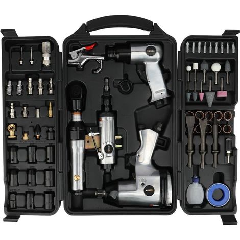 Lot de 71 pièces pneumatiques - Avec marteau unique de 1/2" - Visseuse pneumatique (7000 tr/min), cliquet 1/2" - Tournevis et plusieurs unités, dans une boîte à soufflage (1/5)