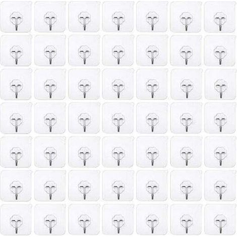 50 pièces crochets adhésifs sans perçage Crochet sans perçage auto-adhésif, crochet mural transparent, crochet adhésif transparent crochet de porte patère étanche idéal pour cuisine salle de bain mur (1/5)