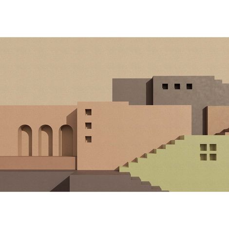 Papier peint panoramique géométrique ville Tapisserie panoramique moderne beige & grise Papier peint panoramique salon & bureau (1/2)