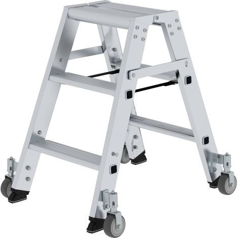 MUNK Stehleiter beidseitig begehbar mit Rollen 2x3 Stufen (1/5)