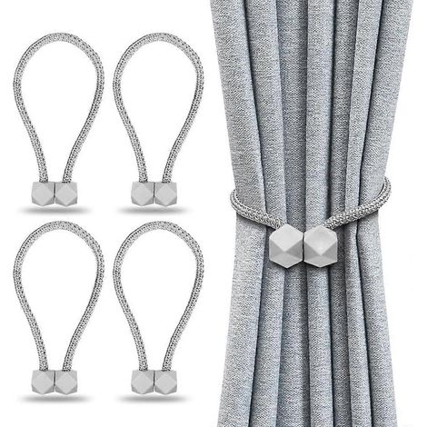 Lot de 4 embrasses magnétiques pour rideaux, embrasses décoratives pour rideaux de fenêtre, embrasses octogonales pratiques (gris) (1/5)