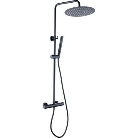 Colonne de douche thermostatique EBRO noir mat Ø 30cm