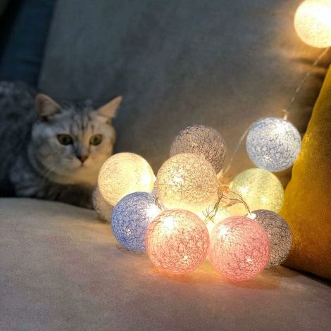 Fairy Lights LED String Lights Portable Indoor 3.1M 20pcs Cotton Ball String Lights Starry Wall Lights Wedding Party Home Christmas Decoration (Colorful, Battery Powered) (1/5)