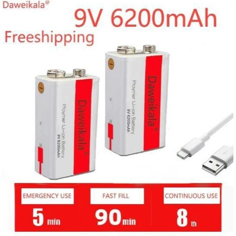 9V lithium-ion rechargeable battery 6200Ah USB micro battery 9V multimeter toy microphone + USB charging (1/3)