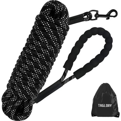 Longe pour Chien 5m, Long Laisse Chien Corde avec Poigne Rembourre pour Chiens de Petites Grandes Taille, Noir (1/5)