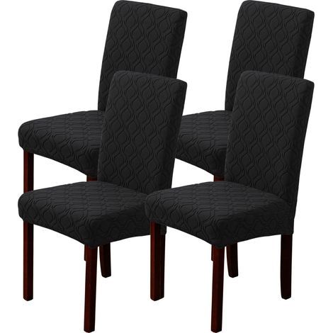 Set di 4 coprisedie elasticizzati, rimovibili e lavabili, per casa, cucina, hotel e ristorante (4 pezzi, nero) (1/5)