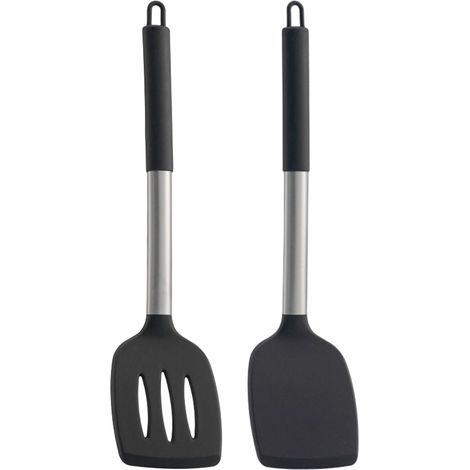 Espatula De Silicona - Resistente Al Calor Hasta 230 °C - Para Sartenes Con Revestimiento Antiadherente - Negro - 35 Cm - Set De 2 Unidades (1/5)