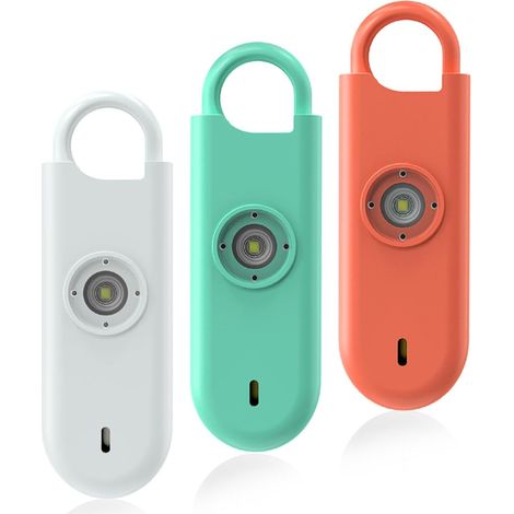 Alarme Personnelle Anti Agression Pack-140 DB Porte-Clé Alarme avec Flash LED et Avertisseur de Batterie Faible, Kit d'Auto-Défense pour Femmes, Enfants et Seniors(Blanc+Vert+Orange) (1/5)