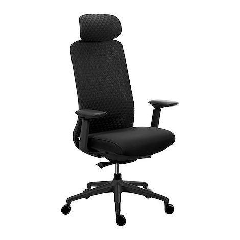 Chaise de Bureau LEMO tissu - avec accoudoirs 3D, appui-tête, profondeur d'assise et soutien lombaire réglables - Mécanisme Synchrone - Pieds aluminium - Noir - Maxiburo (1/5)