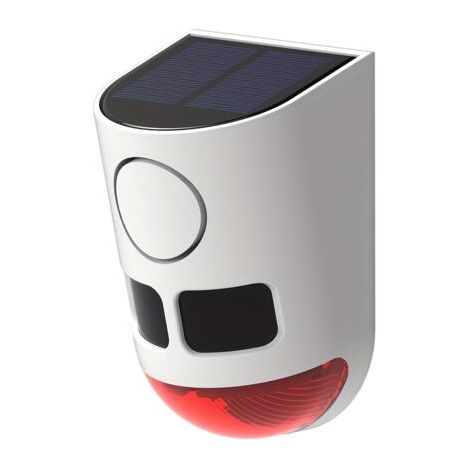 Allarme solare per esterni con rilevatore di movimento – Sirena di sicurezza da 129 dB, LED rosso lampeggiante, batteria al litio integrata