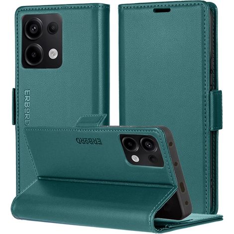 Funda para Xiaomi Redmi Note 13 Pro 4G / Poco M6 Pro 4G, erbord Glossy Litchi, tipo cartera con solapa, verde (1/5)