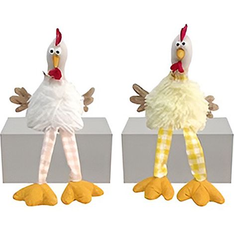 Gallina di pasqua seduta con piedi penzolanti bianca e gialla H 38 cm decorazioni pasquali addobbi arredo casa (1/4)