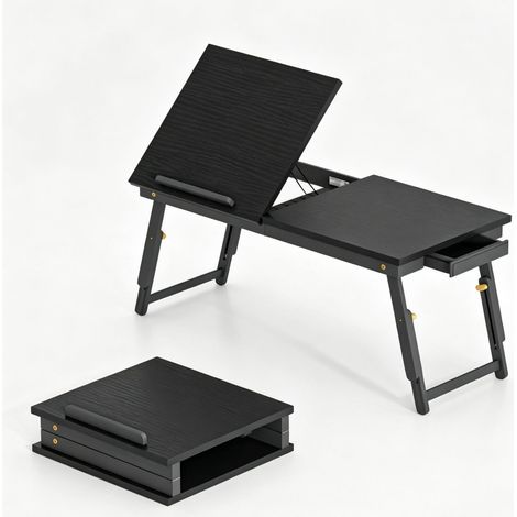 Tavolino per letto portatile pieghevole e regolabile in bambù e MDF nero HOMVRA (1/5)