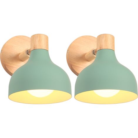 2PCS Apliques Retro Interior Lámpara De Pared Ajustable De Madera Metal E27 Lámpara De Pared Vintage Para Salón Dormitorio Baño (Verde)