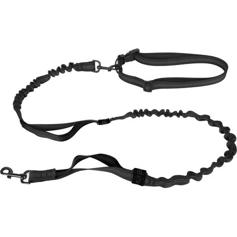 Laisse élastique robuste pour chien, corde élastique absorbant les chocs avec 2 poignées rembourrées pour grands chiens, entraînement à la marche, noire (1/5)