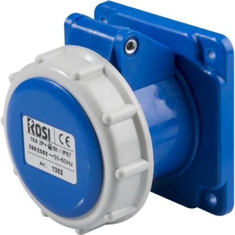 Presa industriale da incasso, 230V, 2P+T, 16A, IP67, 75x75mm - Rosi 1001352