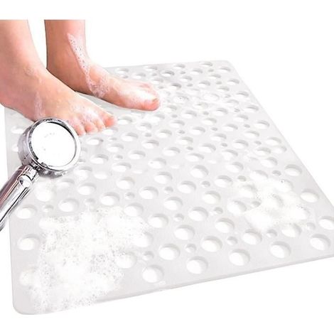 Tapis de douche antidérapant, tapis de bain carré 53x53 cm, tapis de bain antidérapant lavable en machine avec ventouse, blanc (1/4)