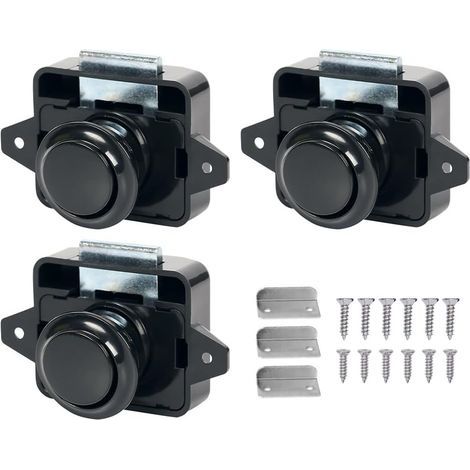 3 Pcs Bouton Poussoir Loquet,Bouton Poussoir Serrure,Sans Clé Serrure de Meuble Fermoir,Loquet à Bouton Poussoir,pour Porte de Camping Car,Van,Caravane,Placard,Tiroir,Porte (1/5)