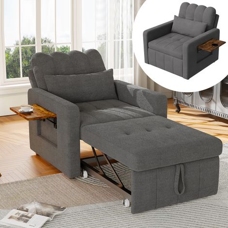 ADWOLT Fauteuil Convertible Fauteuil Lit - Canapé 1 Place Réglable avec Rangement - Roues et Tissu Chenille - Gris (1/5)