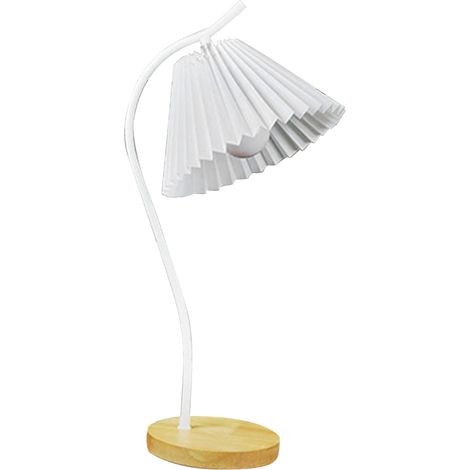 Lampe de table blanche avec abat-jour en tissu plissé, pied en métal, lampe de chevet moderne pour chambre et salon (1/5)