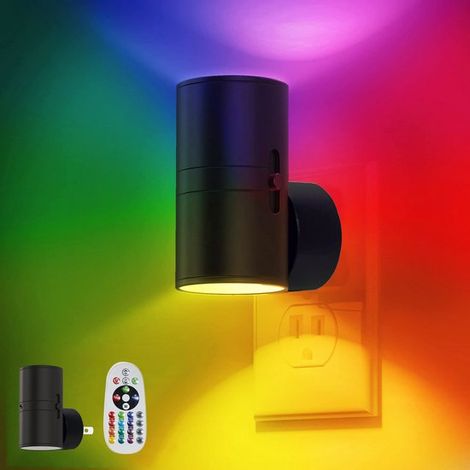 Set di 16 luci notturne a LED colorate con spina, luci notturne RGB a cambio colore con sensore di luce, 0-100 lm, con telecomando, per corridoio, camera da letto (1/5)