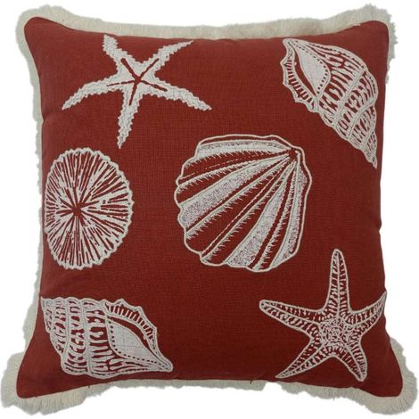 Domo Mea Cuscino decorativo rosso 45x45 cm con frange e ricami marini (1/5)