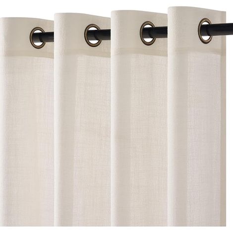 White Linen Curtains 140 x 225 cm, Living Room, Bedroom, Translucent and Interior Draperies with Eyelets Decorative Dressing Kitchen Door Window (1/5)