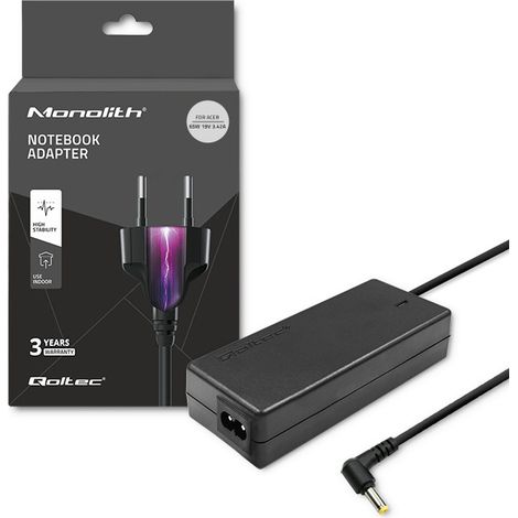 Adaptador de corriente Qoltec para portátil Acer de 65 W  19 V  3,42 A  5,5 x 1,7  + cable de alimentación (1/5)