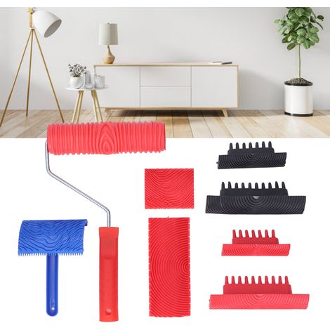 Ensemble de rouleaux à peinture en caoutchouc imitation bois pour impression DIY, rouleau à peinture, pinceau imitation bois, rouleau mural imitation bois en relief (1/5)
