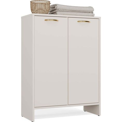 NINA 1k1d - mobile bagno - 1 cesto portabiancheria, 3 mensole, 2 porte - 66x90x30 cm - cachemire (1/5)