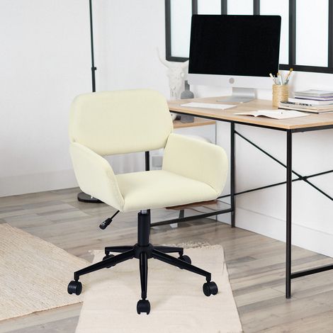 MEUBLES COSY Bürostuhl, Cord-Sessel, höhenverstellbar und um 360° drehbar, Rollen für leichte Beweglichkeit, beige