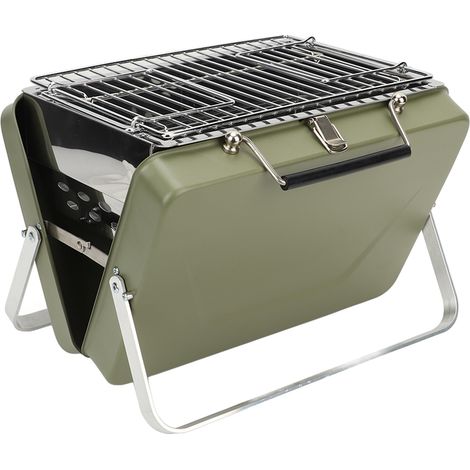 Barbecue portable au charbon de bois pliable en forme de carnet, idéal pour le camping, les pique-niques en plein air et les repas en extérieur (vert). (1/5)