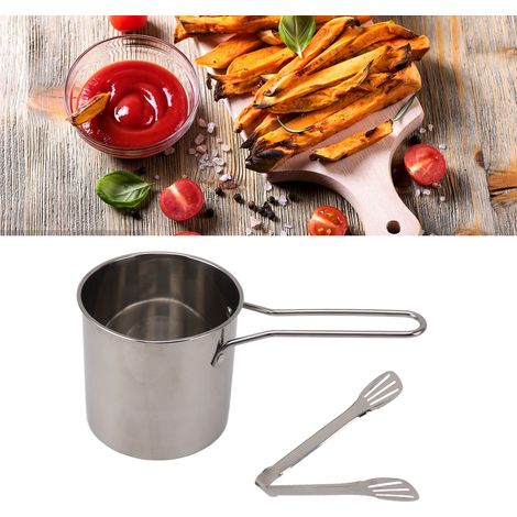 Mini-friteuse en acier inoxydable 304 avec cuve profonde et passoire + pinces alimentaires (1/5)