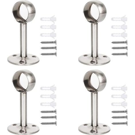 AIDUCHO 4 Support De Fixation Pour Plafond, Acier Inoxydable Support Tringle, Support De Tringle A Rideaux Avec Vis Et Tube D'expansion À Vis, Pour Armoire, Cuisine (22mm, Argent) (1/5)