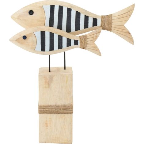 Poisson décoratif en bois naturel et noir - naturel et noir (1/2)