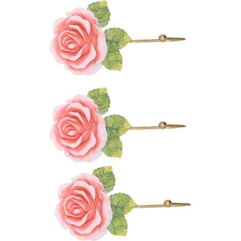 Lot de 3 patères murales en fer forgé doré en forme de rose (1/5)