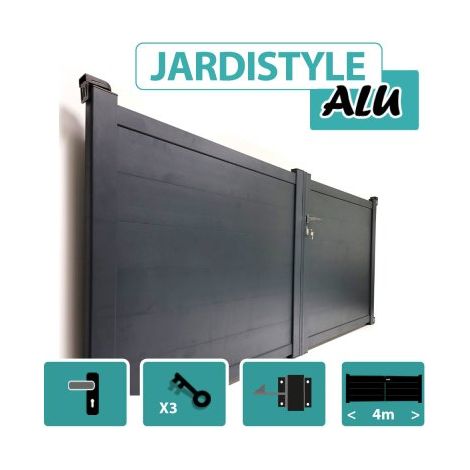 Cloture & Jardin – Portail aluminium gris anthracite plein 4m – Hauteur 1,80m – Aluminium thermolaqué anti-corrosion – Kit complet inclus (1/4)