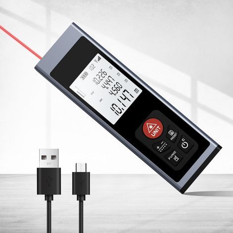 Télémètre Laser Numérique Mètre Laser Type C Rechargeable avec Rétro Éclairage LCD M/in/Ft Modes De Mesure Multiples Distance Pythagore Surface Volume Mesures (1/5)