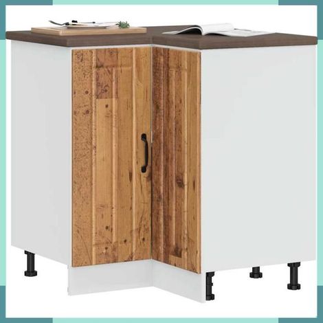 Armoire d'angle de cuisine - Lucca - vieux bois - bois d'ingénierie - pieds réglables (1/5)