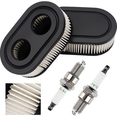 2 Stücke Rasenmäher Luftfilter und 2 Stücke Zündkerze, Rasenmäherfilter Ersetzen, Kompatibel mit Briggs &amp Stratton Motoren 798452 593260