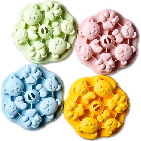 4 moules à glace en silicone en forme de patte d'ours et de chat - Quatre couleurs - Couvercle anti-poussière - Silicone alimentaire - Convient pour la crème glacée, le pudding et le chocolat (1/5)