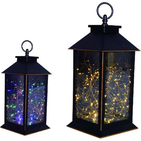TrendLine LED Laterne 50 LED antik schwarz warmweiß/ bunt flackernd 14x14x32cm (1/2)