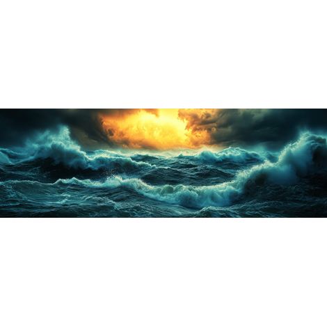 Tableau sur toile tempête marine 30x97 cm - Impression sur Toile Murale Décorative - Image imprimée en HD sur Toile - Toile sur Châssis en Bois FSC - Fabriqué en France (1/4)