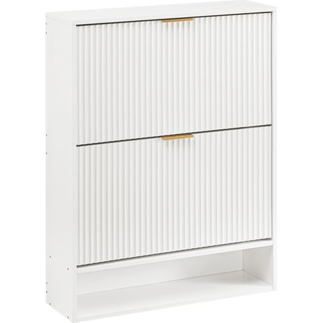 Zapatero estrecho blanco 80 x 24 cm con baldas regulables y sistema antivuelco (1/5)